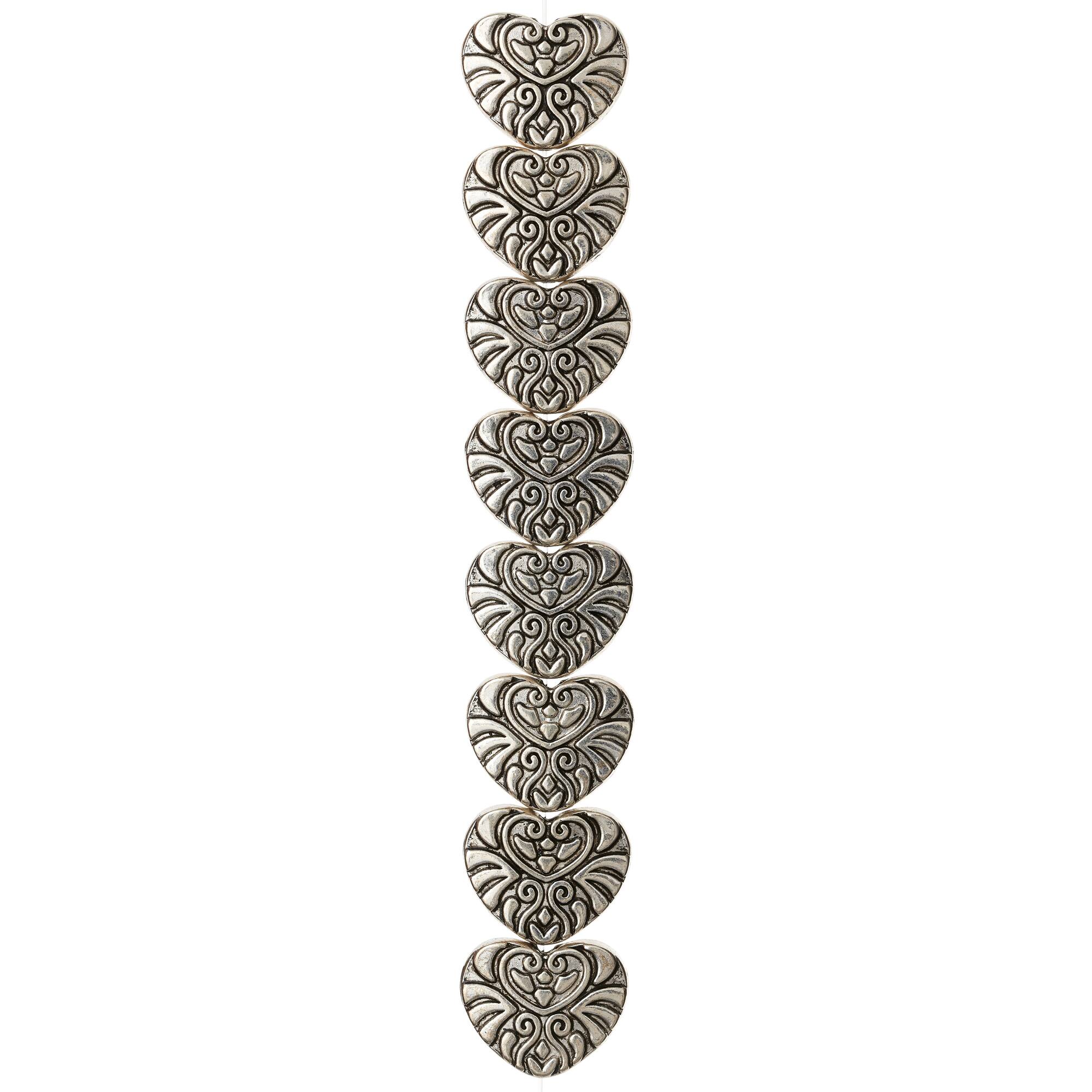 Silver-Plated Metal Heart Beads, 18mm by Bead Landing™